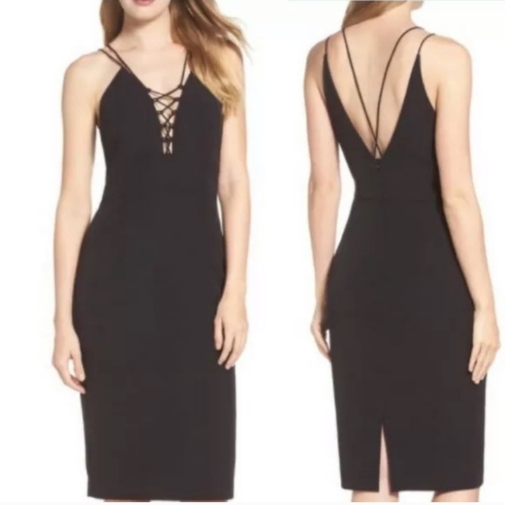 ♡ Bardot Sexy Black Strappy Midi Cocktail Dress Black Size 8